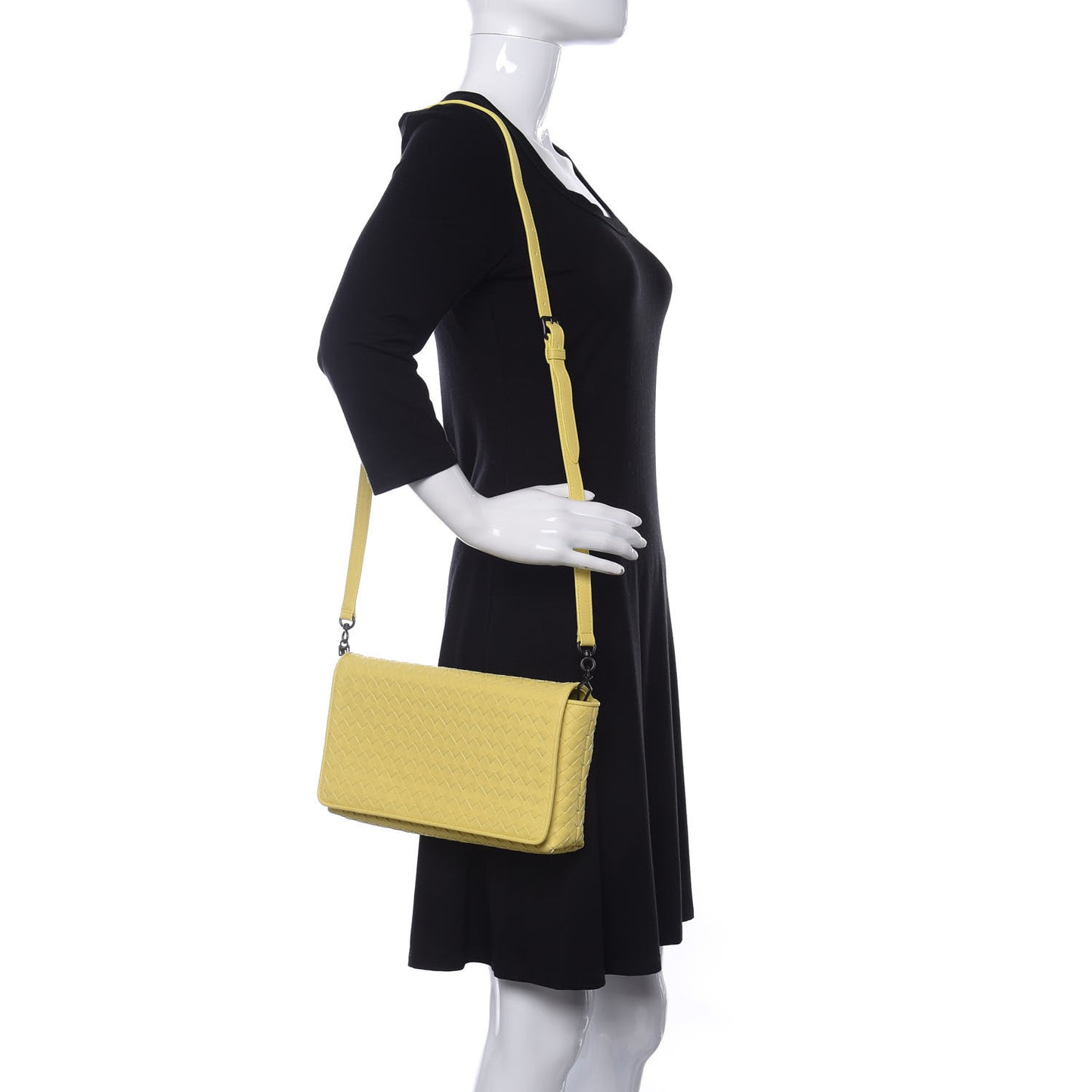 Nappa Intrecciato Dahlia Clutch Crossbody Moutarde