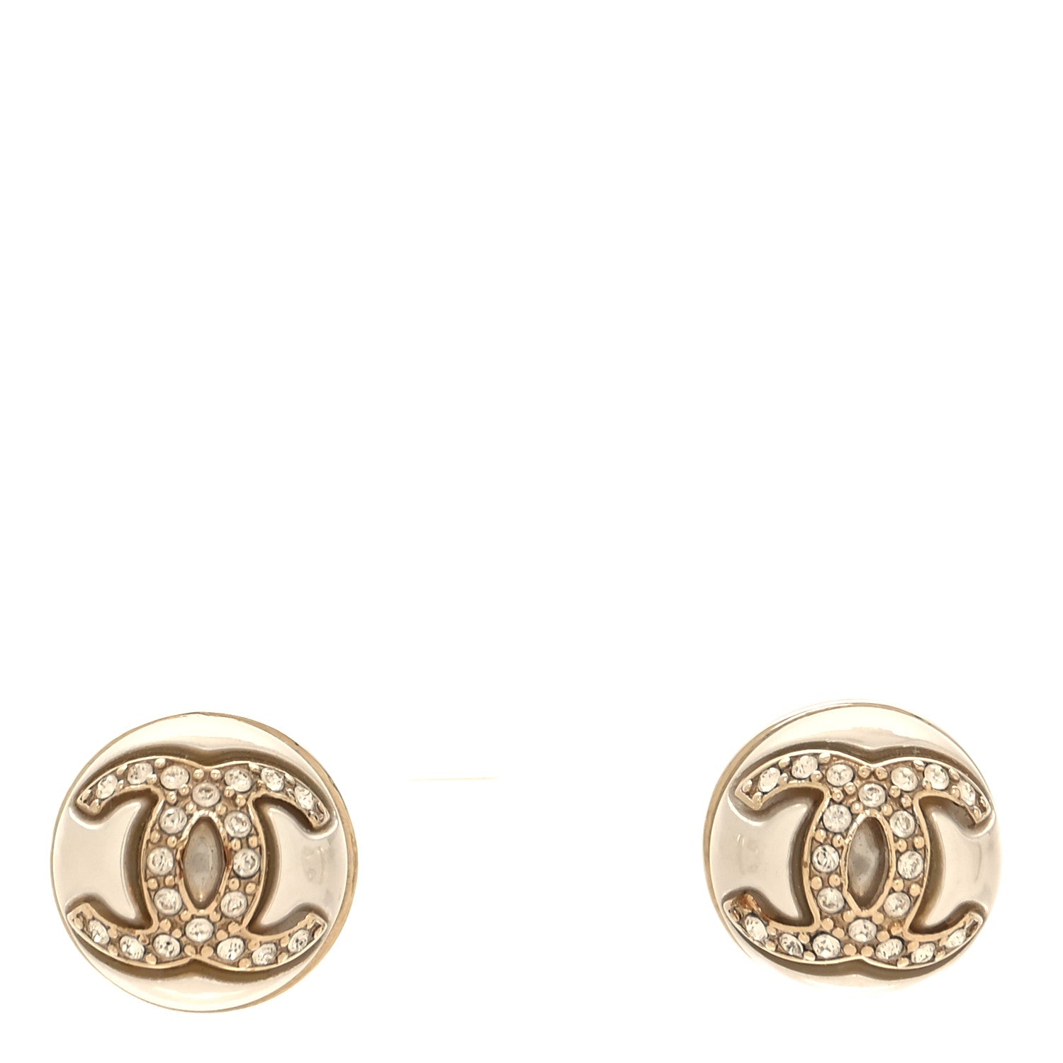 Chanel Pearl Crystal Metal CC Round Earrings Gold 1 of 5