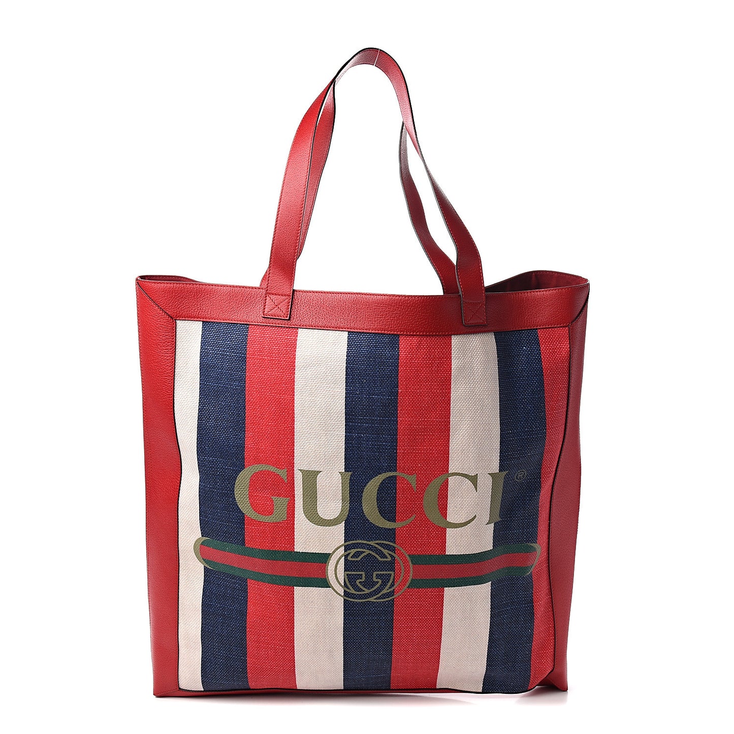 Canvas Calfskin Sylvie Stripe Logo Mens Tote Red White Blue