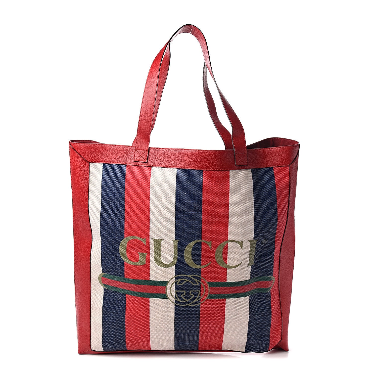 Gucci Canvas Calfskin Sylvie Stripe Logo Mens Tote Red White Blue 1 of 9