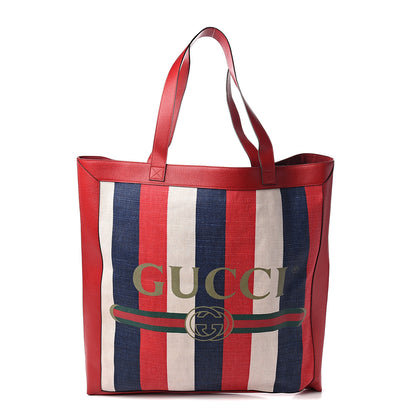 Gucci Canvas Calfskin Sylvie Stripe Logo Mens Tote Red White Blue 1 of 9