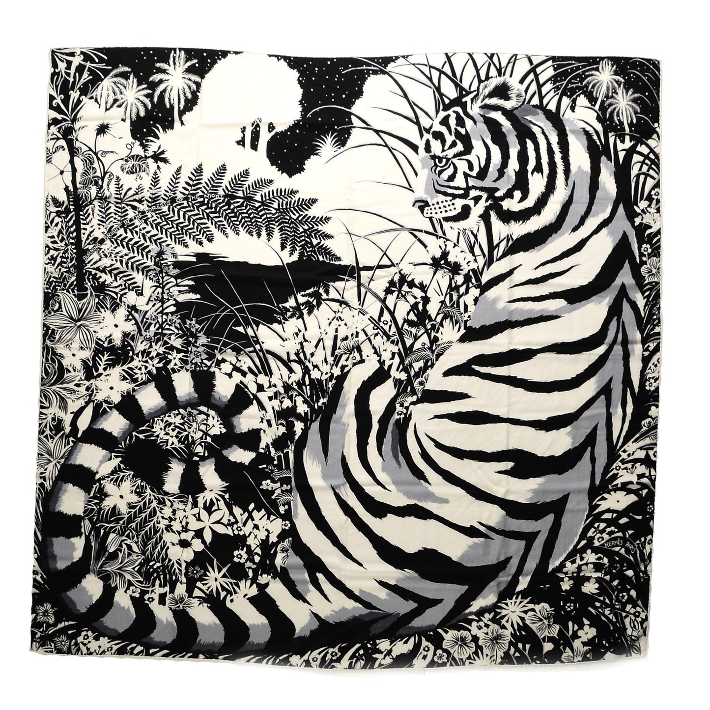 Cashmere Silk Tyger Tyger Shawl 140 Black White Gris