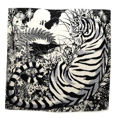 Hermes Cashmere Silk Tyger Tyger Shawl 140 Black White Gris 1 of 8