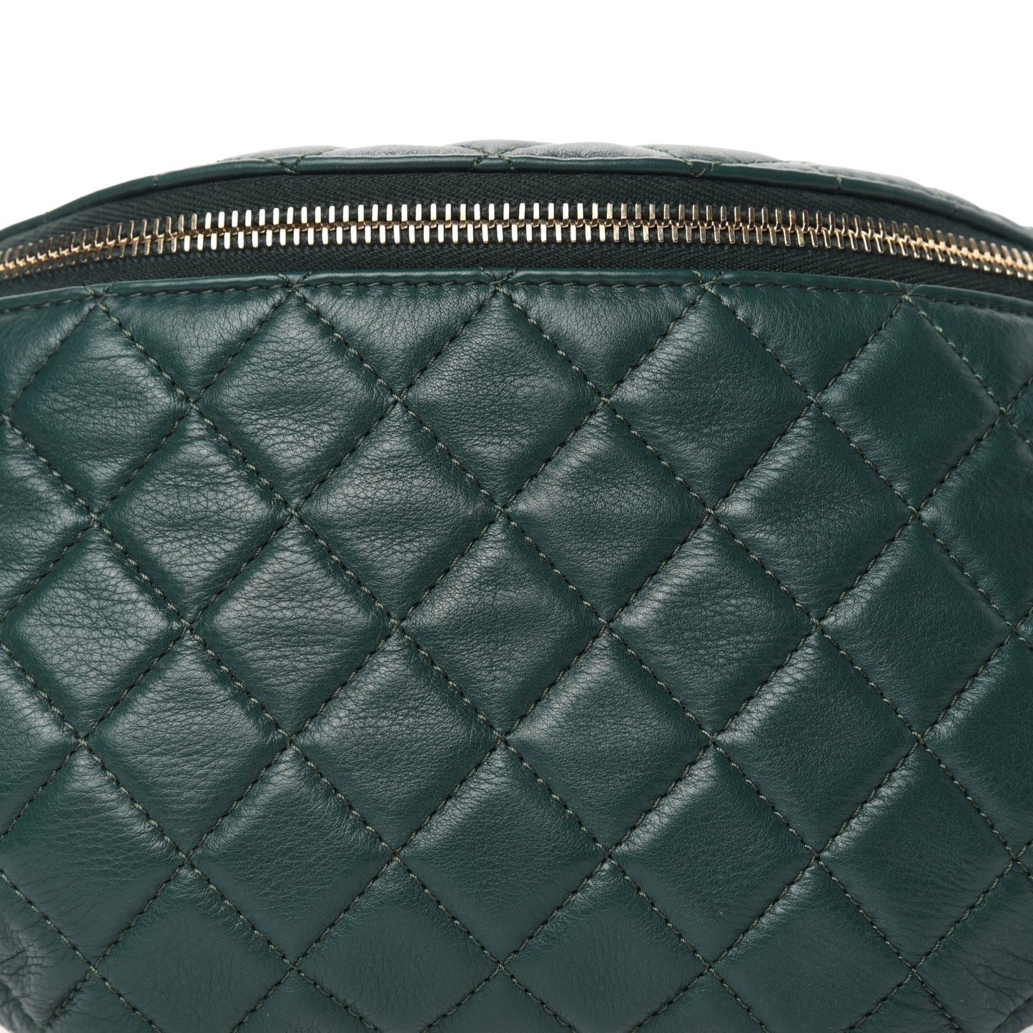 Calfskin Quilted Banane Waist Bag Fanny Pack Dark Green
