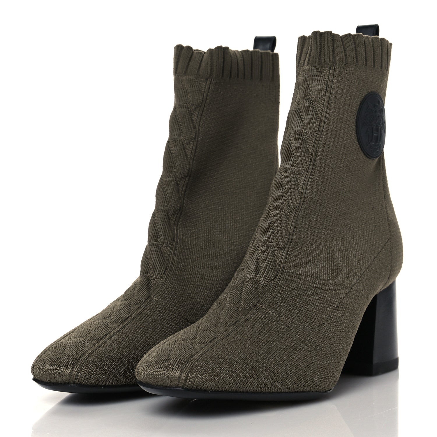 Hermes Knit Calfskin Volver 60 Ankle Boots 37.5 Vert Sapin 3 of 8