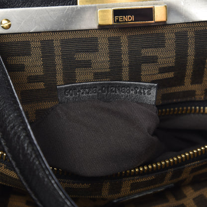 Fendi Goatskin Zucca Large Peekaboo Iconic Satchel Black Tobacco 12 of 20