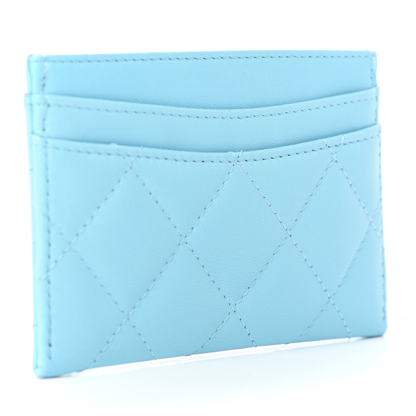 Lambskin Quilted Card Holder Neon Blue