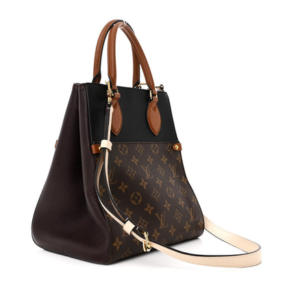 Louis Vuitton Calfskin Monogram Fold Tote MM Black Wine Cream 3 of 9