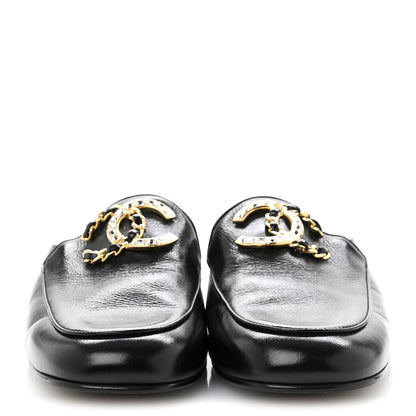 Chanel Shiny Calfskin Crystal CC Mules 39 Black 3 of 9