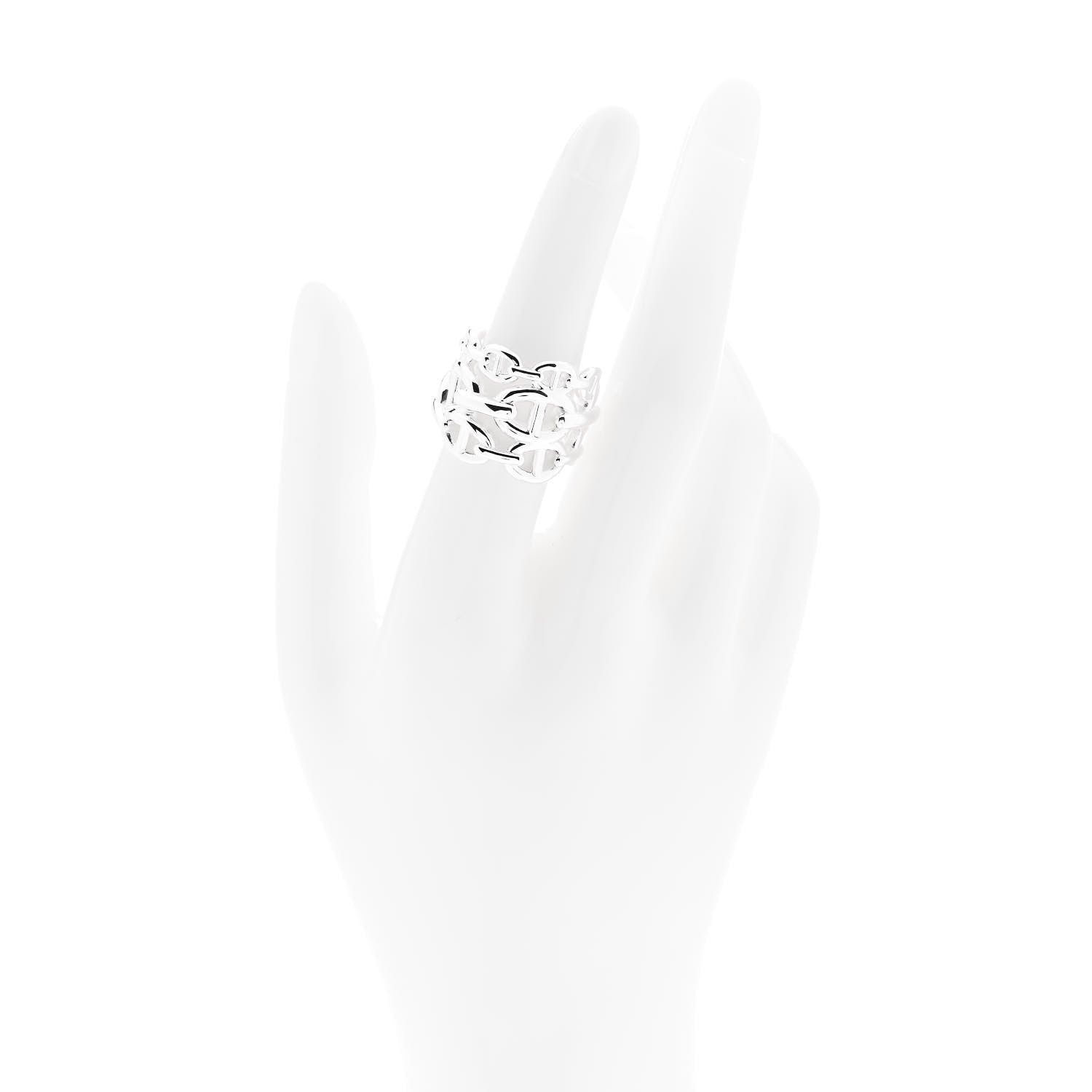 Hermes Sterling Silver GM Chaine d'Ancre Enchainee Band Ring 53 6.5 2 of 6