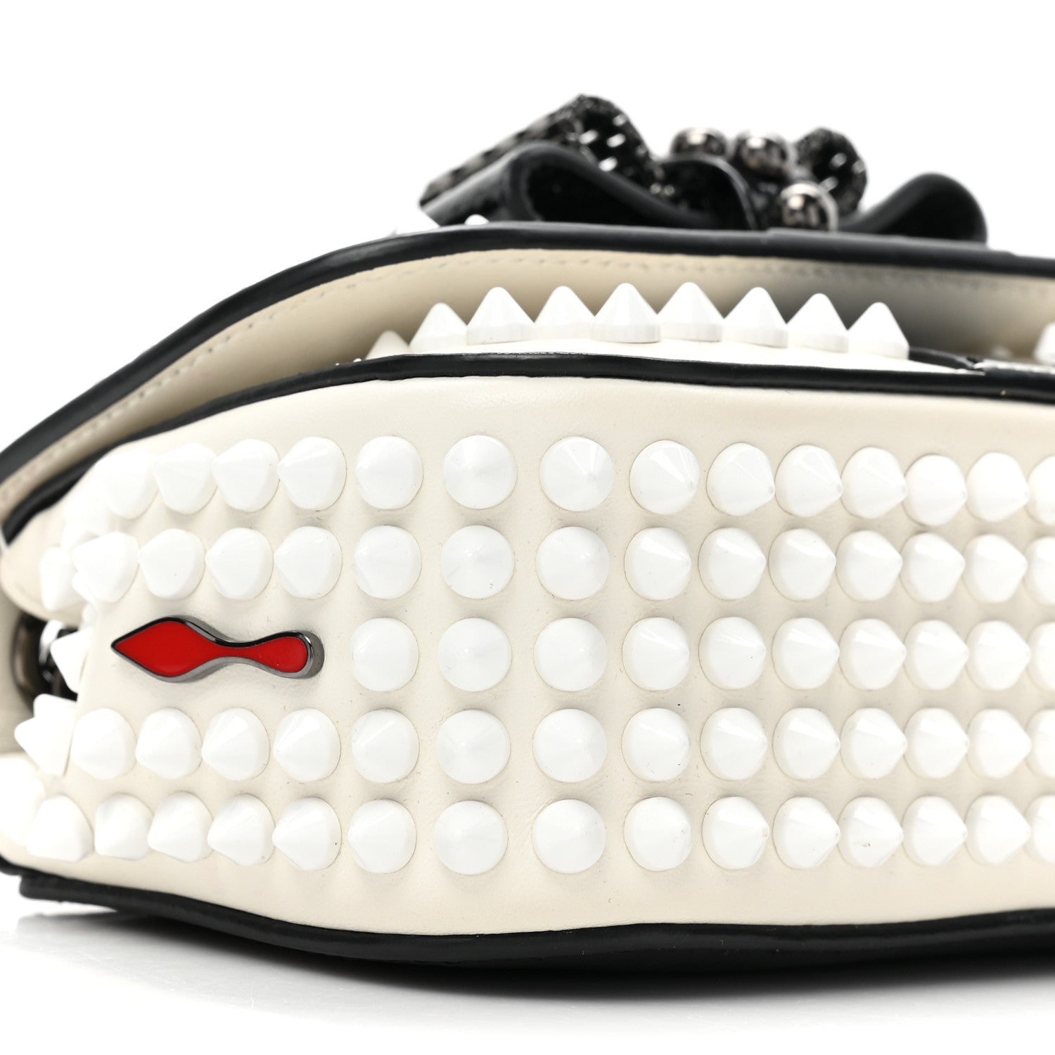 Christian Louboutin Calfskin Spikes Sweety Charity Shoulder Bag White Black 8 of 12
