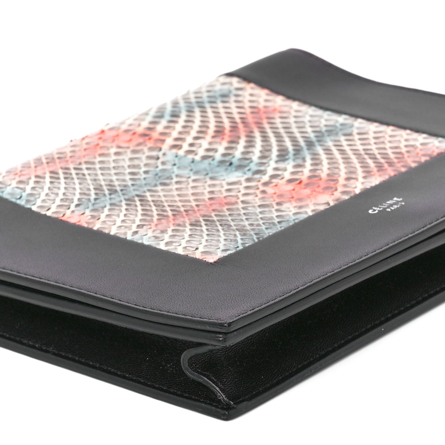 Celine Snakeskin Smooth Lambskin Frame Evening Chain Clutch Black Multicolor 9 of 10