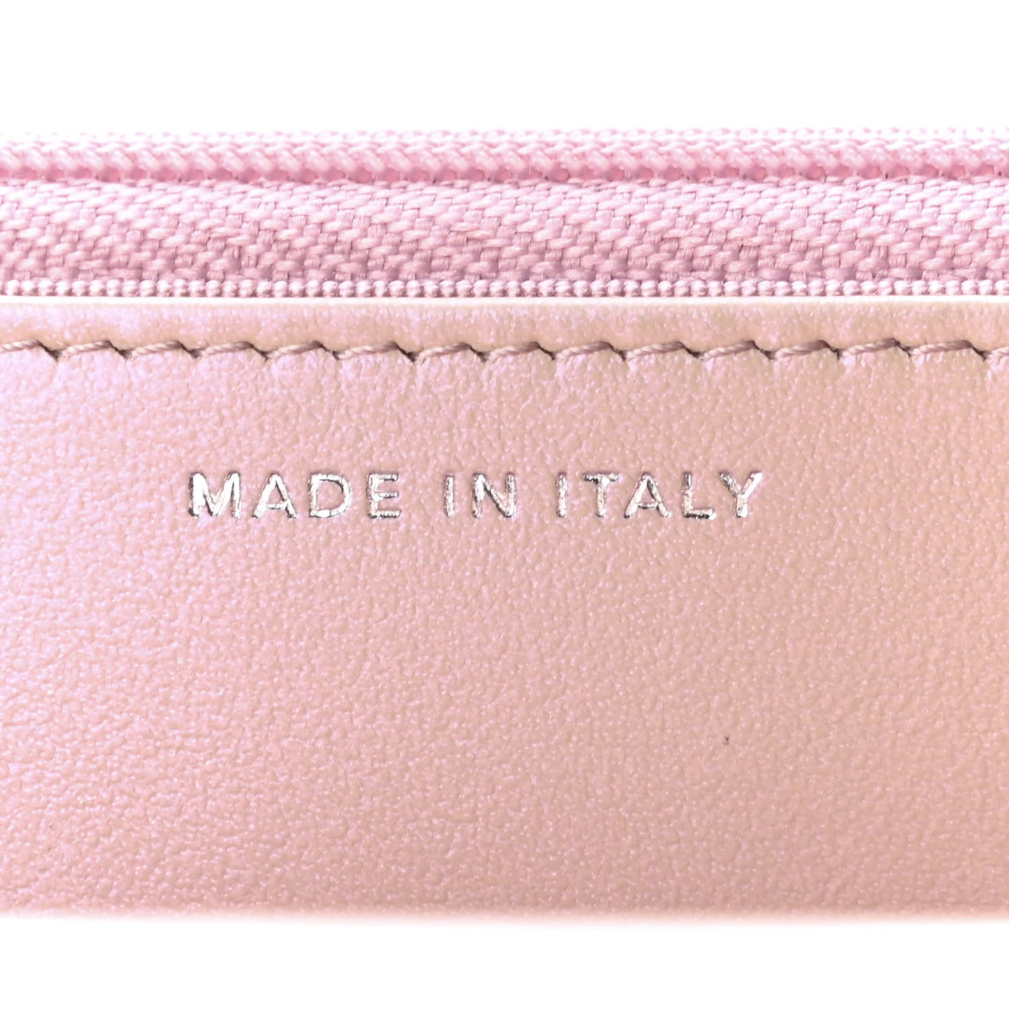 Iridescent Calfskin Quilted Wallet On Chain WOC Pink