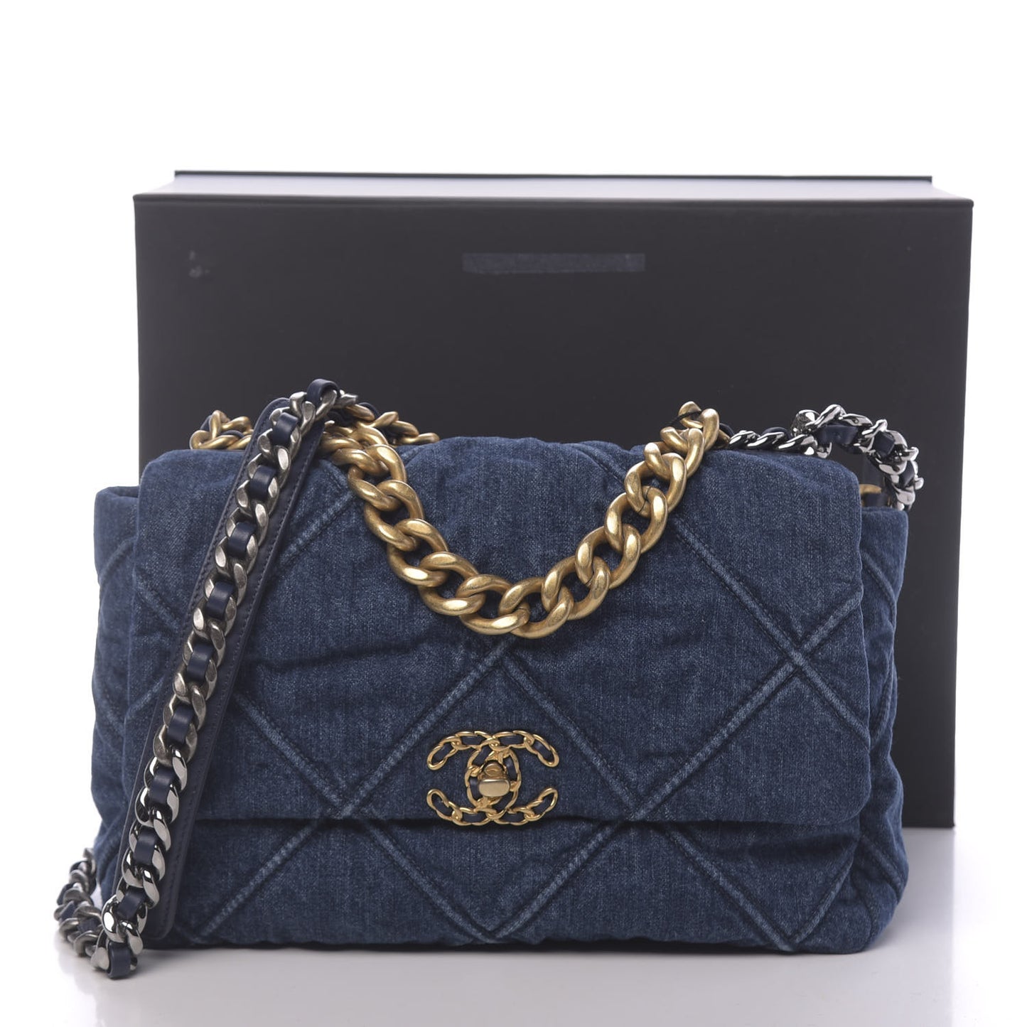 Denim Quilted Medium 19 Flap Blue