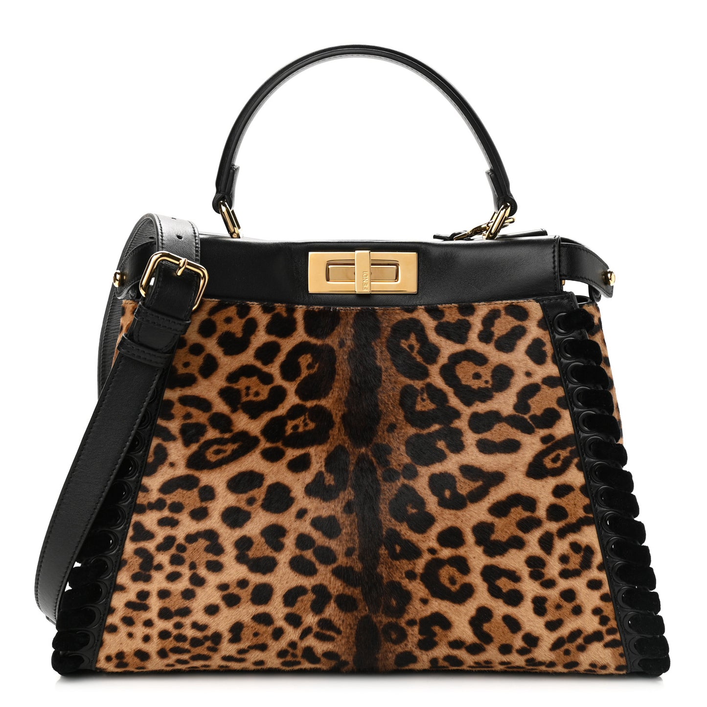 Calf Hair Leopard Print Lace Up Medium Peekaboo Iconic Satchel Tobacco