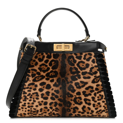 Fendi Calf Hair Leopard Print Lace Up Medium Peekaboo Iconic Satchel Tobacco 1 of 11