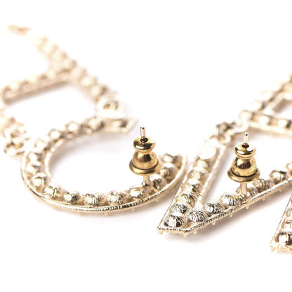Chanel Crystal Cha-Nel Logo Drop Earrings Gold 3 of 5