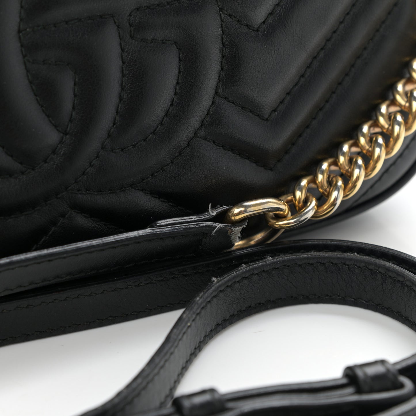 Calfskin Matelasse Small GG Marmont Chain Shoulder Bag Black