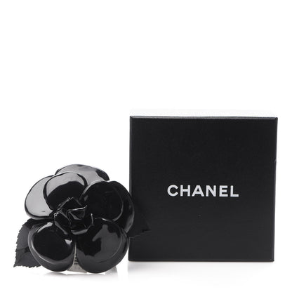 Chanel Patent Camellia Pin Brooch Black 4 of 4