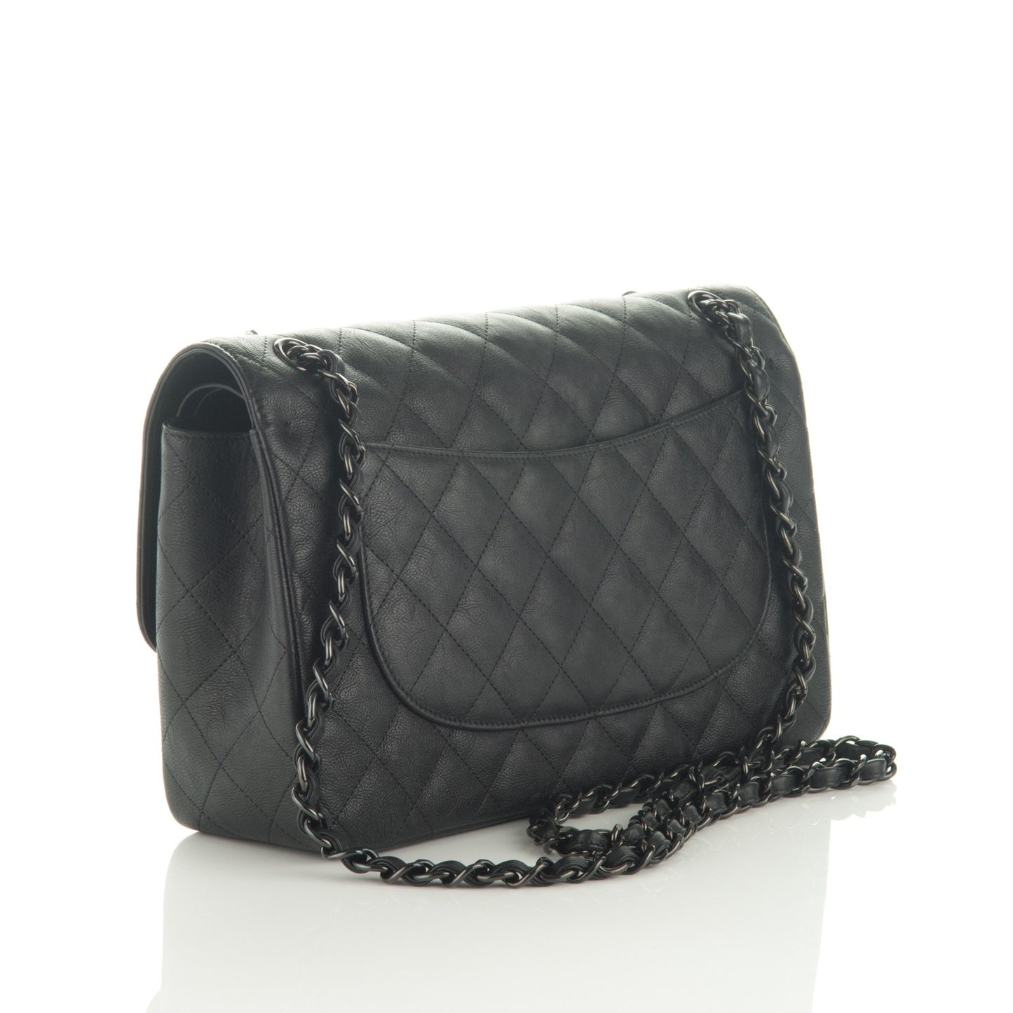 Crumpled Calfskin Quilted Jumbo Double Flap So Black