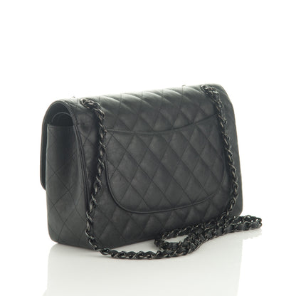 Chanel Crumpled Calfskin Quilted Jumbo Double Flap So Black 3 of 8