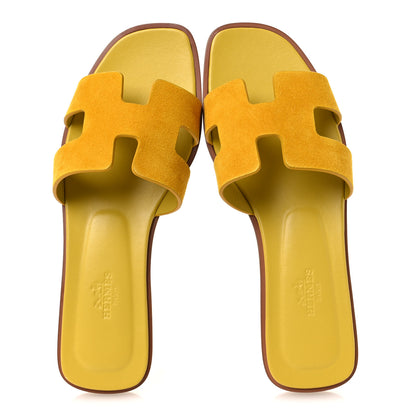 Hermes Suede Goatskin Oran Sandals 37 Jaune Bouton 2 of 11