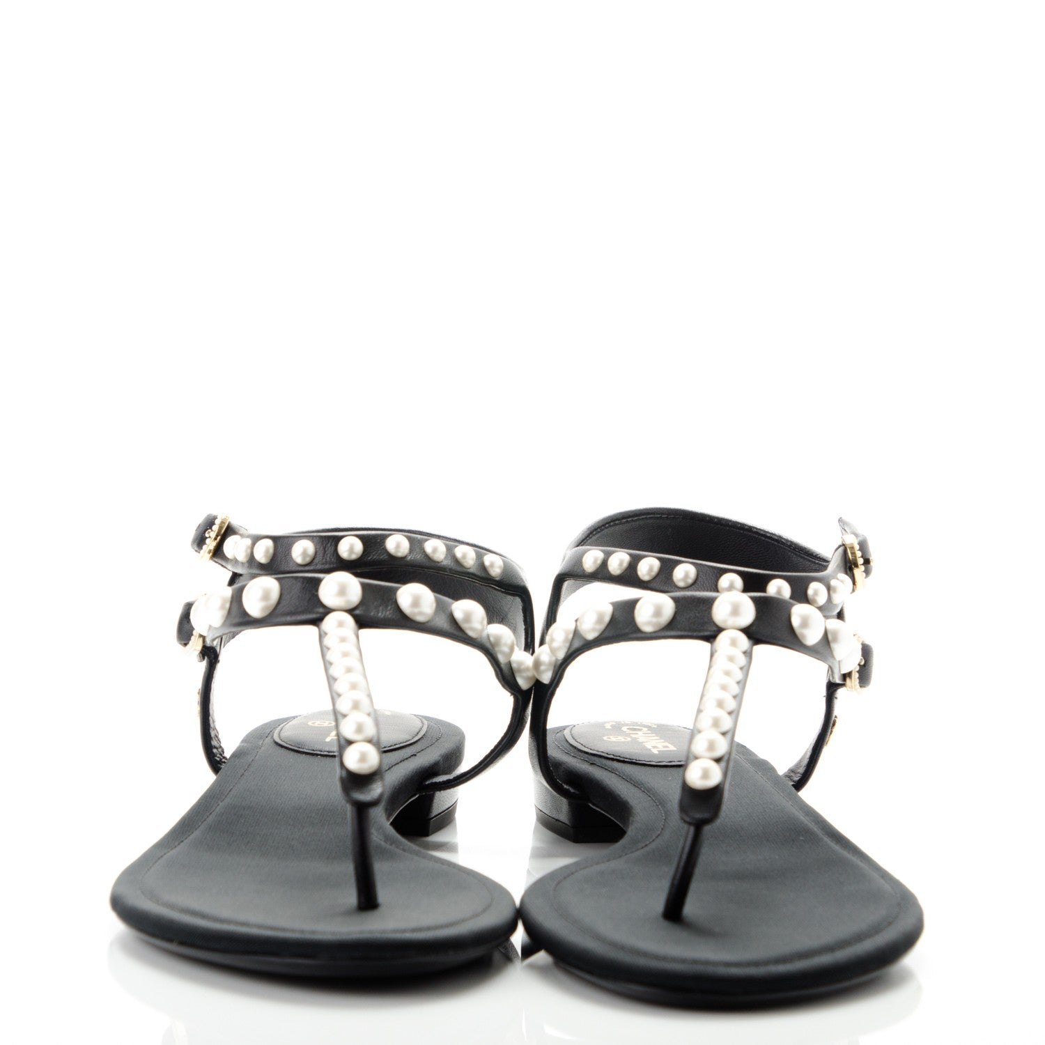Chanel Lambskin Pearl Thong Sandals 40.5 Black 2 of 7