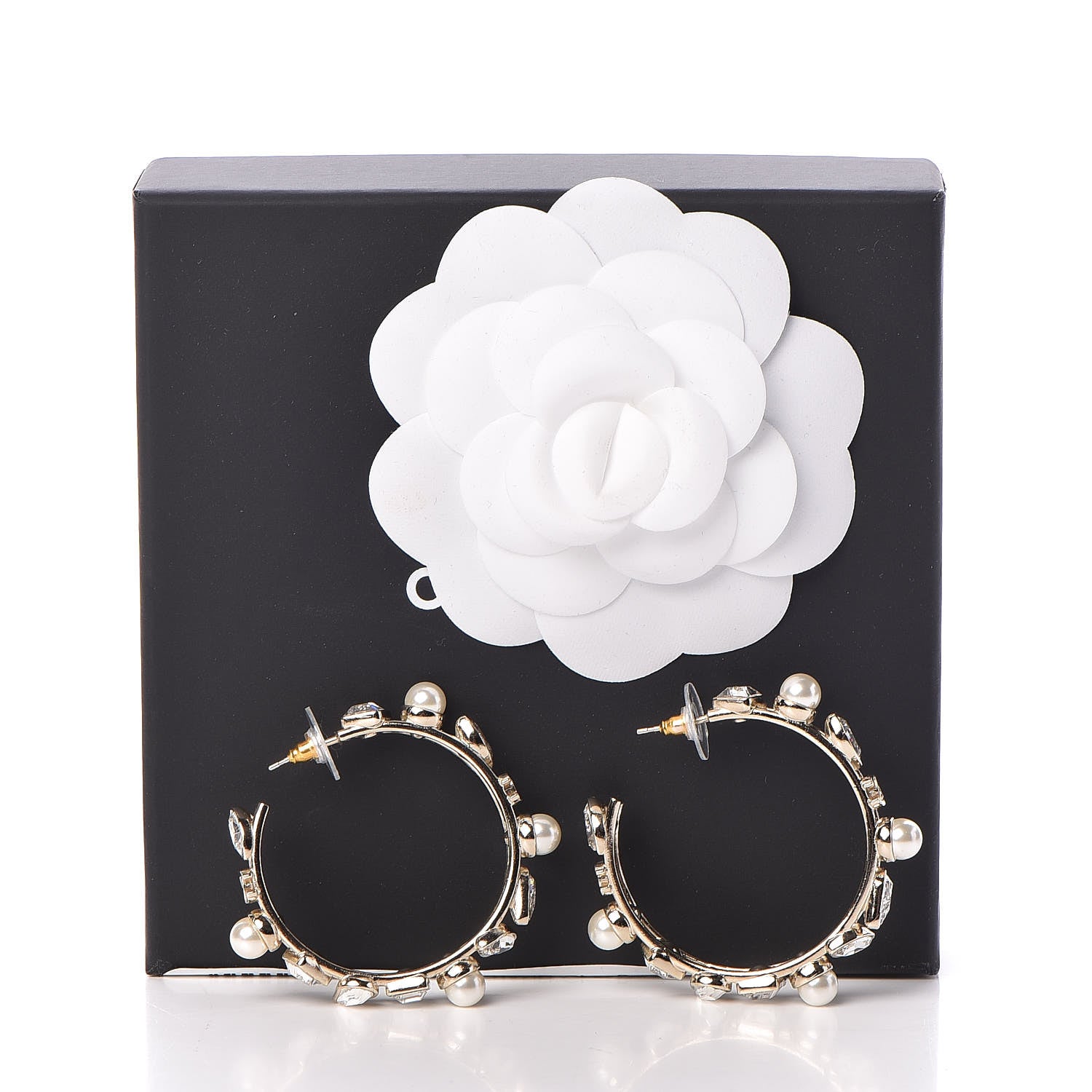 Chanel Glass Pearl Strass Snowfall Hoop Earrings Gold 7 of 7