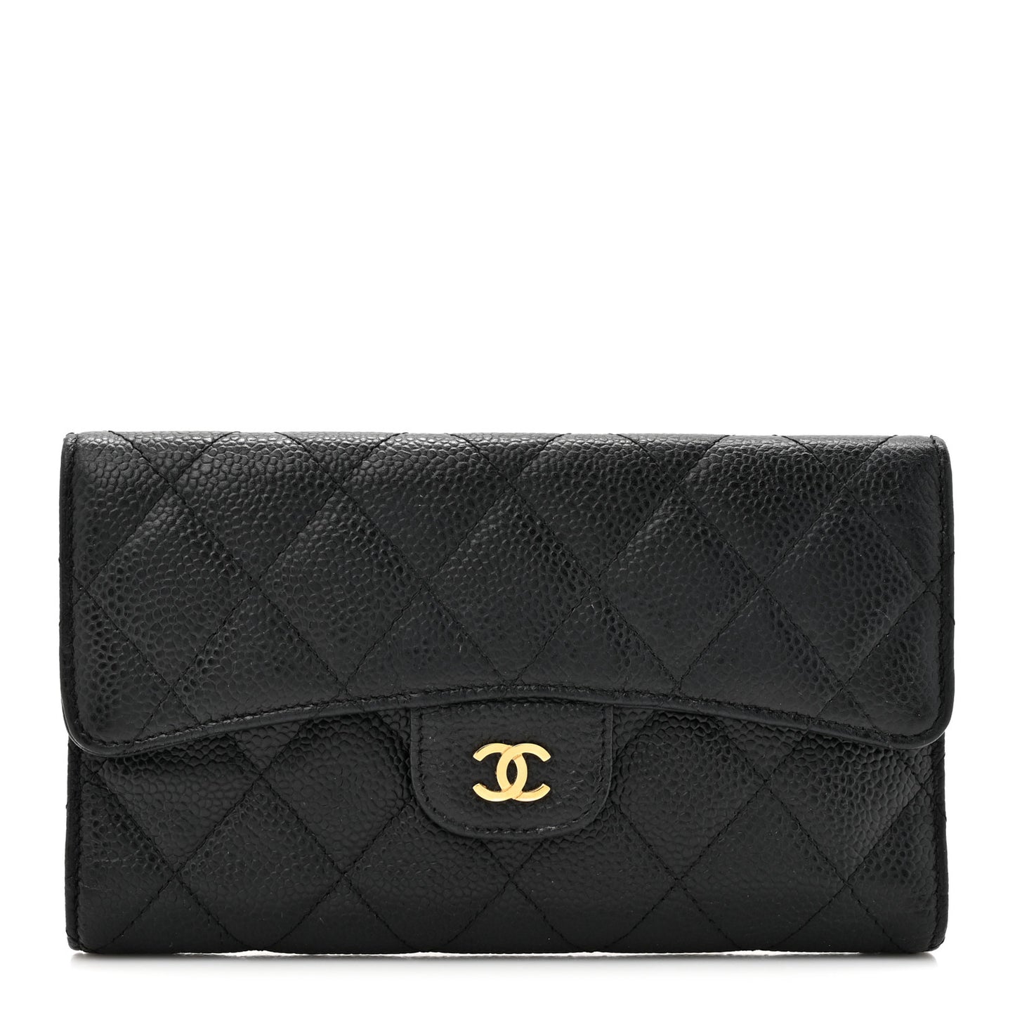 Caviar Quilted Large Gusset Flap Wallet Black