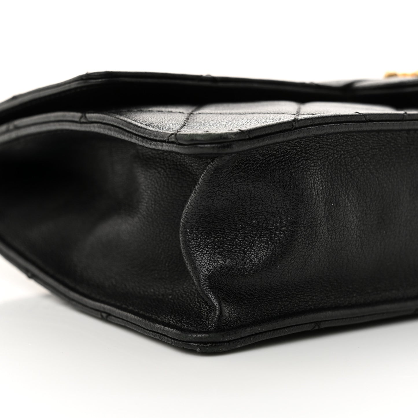 Lambskin Quilted Large Pearl Chain Flap Bag Black