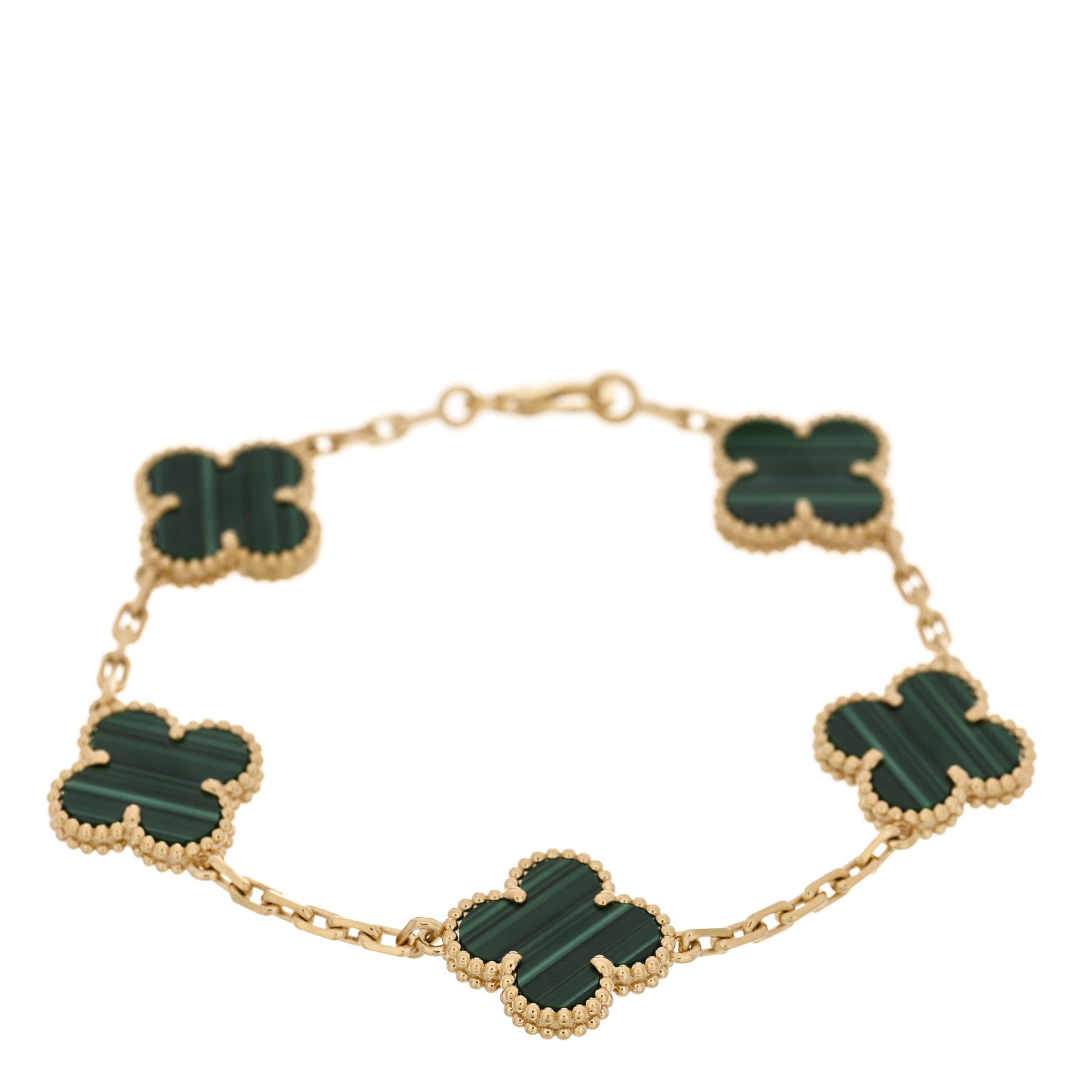 Van Cleef & Arpels 18K Yellow Gold Malachite 5 Motifs Vintage Alhambra Bracelet 1 of 4
