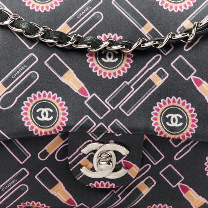 Chanel Satin Printed Lipstick Small Single Flap Black 9 of 11