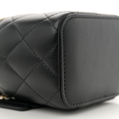 Chanel Lambskin Quilted Mini Vanity Case With Pearl Chain Black 9 of 11