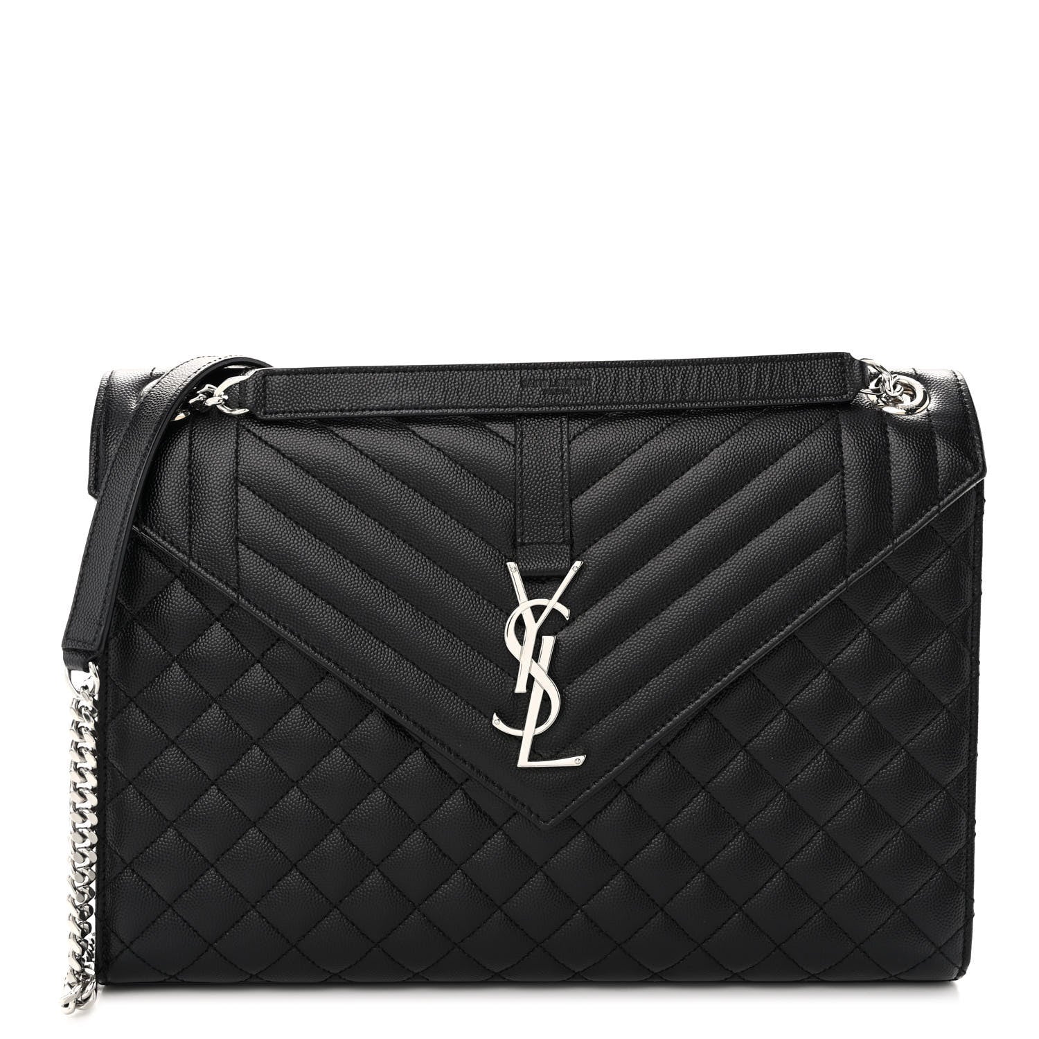 Saint Laurent Grain De Poudre Textured Mixed Matelasse Large Triquilt Monogram Satchel Black 1 of 9
