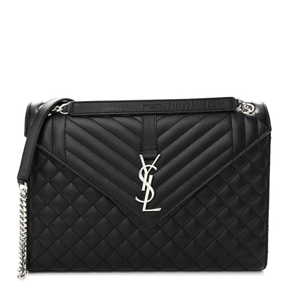Saint Laurent Grain De Poudre Textured Mixed Matelasse Large Triquilt Monogram Satchel Black 1 of 9