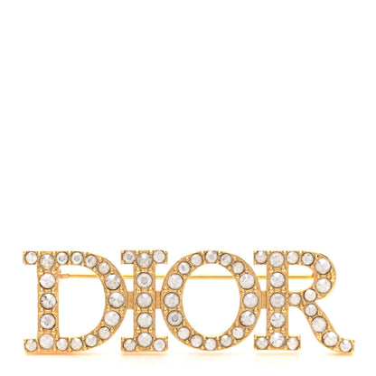 Christian Dior Crystal Dior Logo Brooch Gold 1 of 3