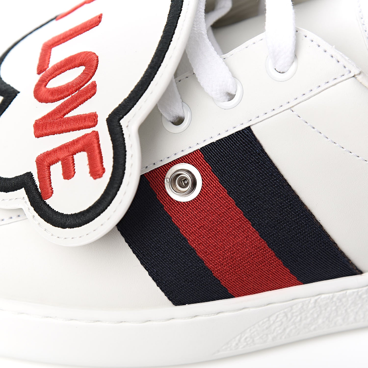 Gucci Calfskin Ayers Web Blind for Love Embroidered Mens Ace Sneakers 10.5 White 8 of 10