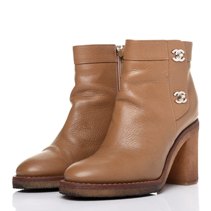 Chanel Goatskin CC Turnlock Ankle Boots 37 Beige 3 of 18