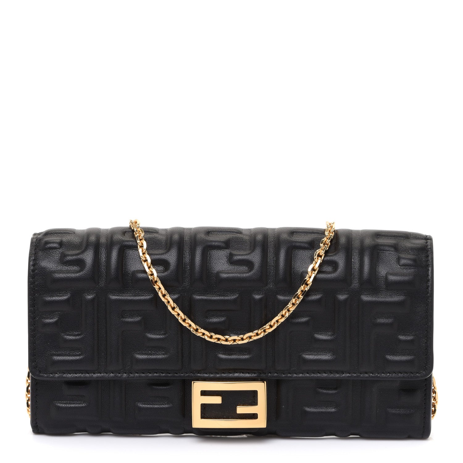 Fendi Nappa Matisse FF Embossed Continental Wallet On Chain Black 1 of 11