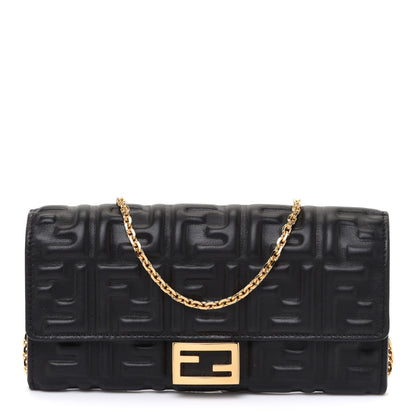 Fendi Nappa Matisse FF Embossed Continental Wallet On Chain Black 1 of 11