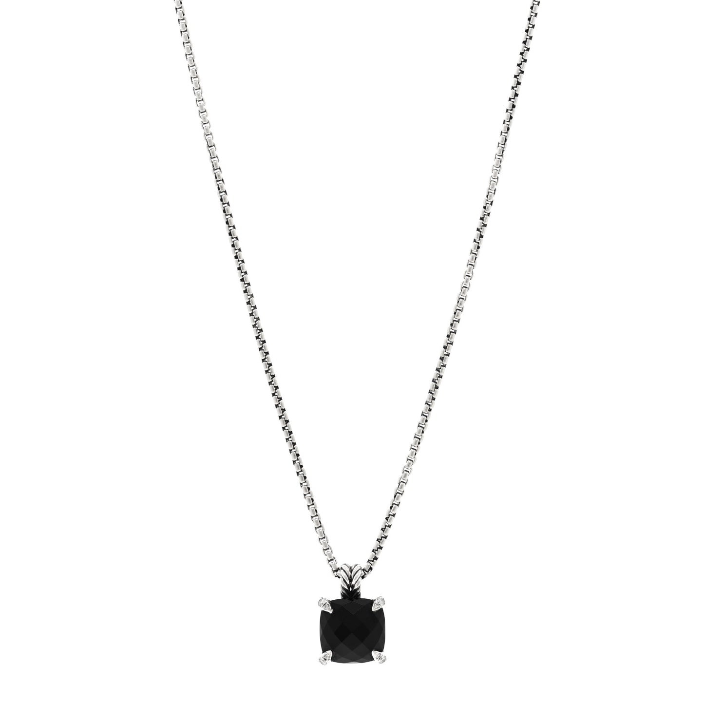 Sterling Silver Diamond Black Onyx 11mm Chatelaine Pendant Necklace