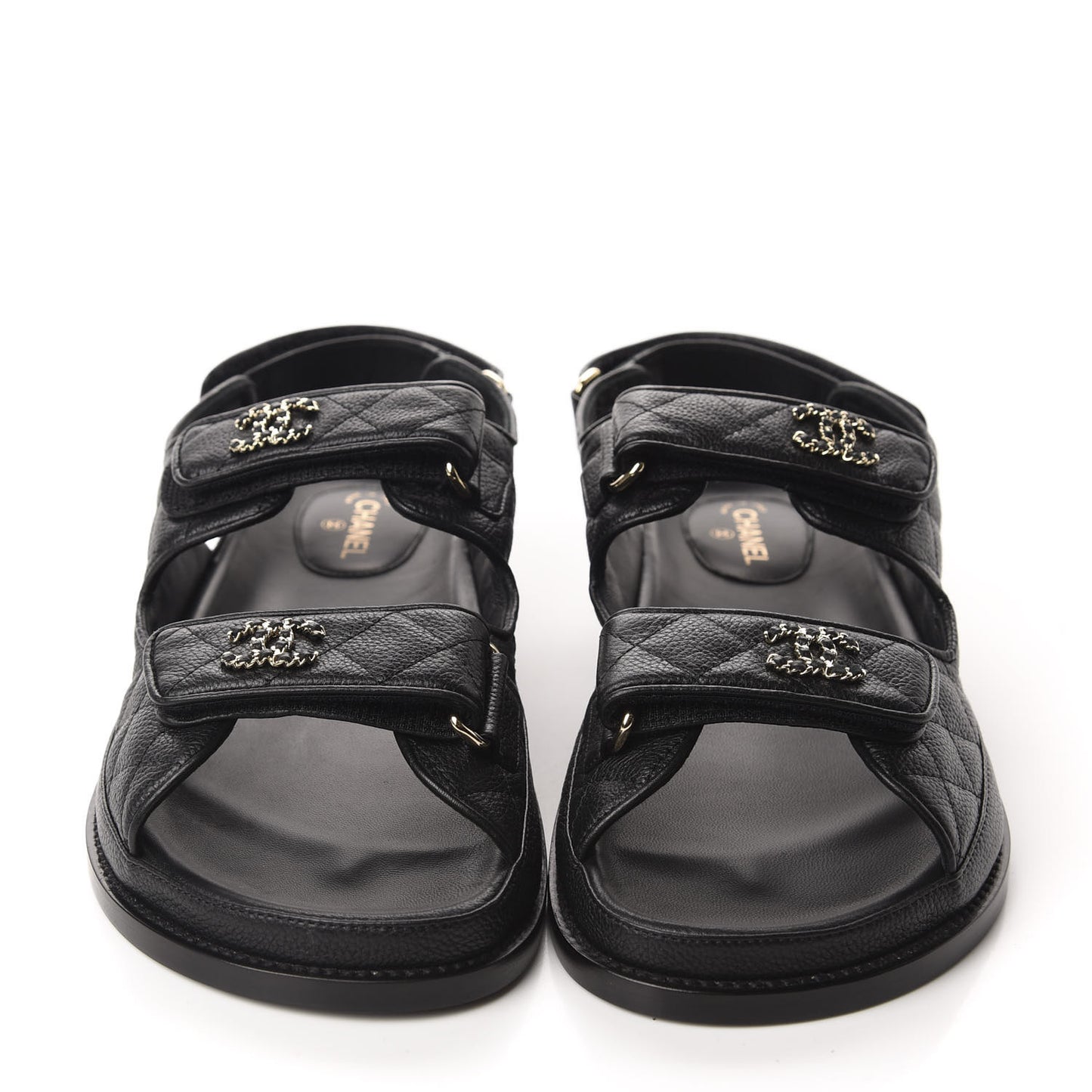 Grained Calfskin Velcro Dad Sandals 38.5 Black