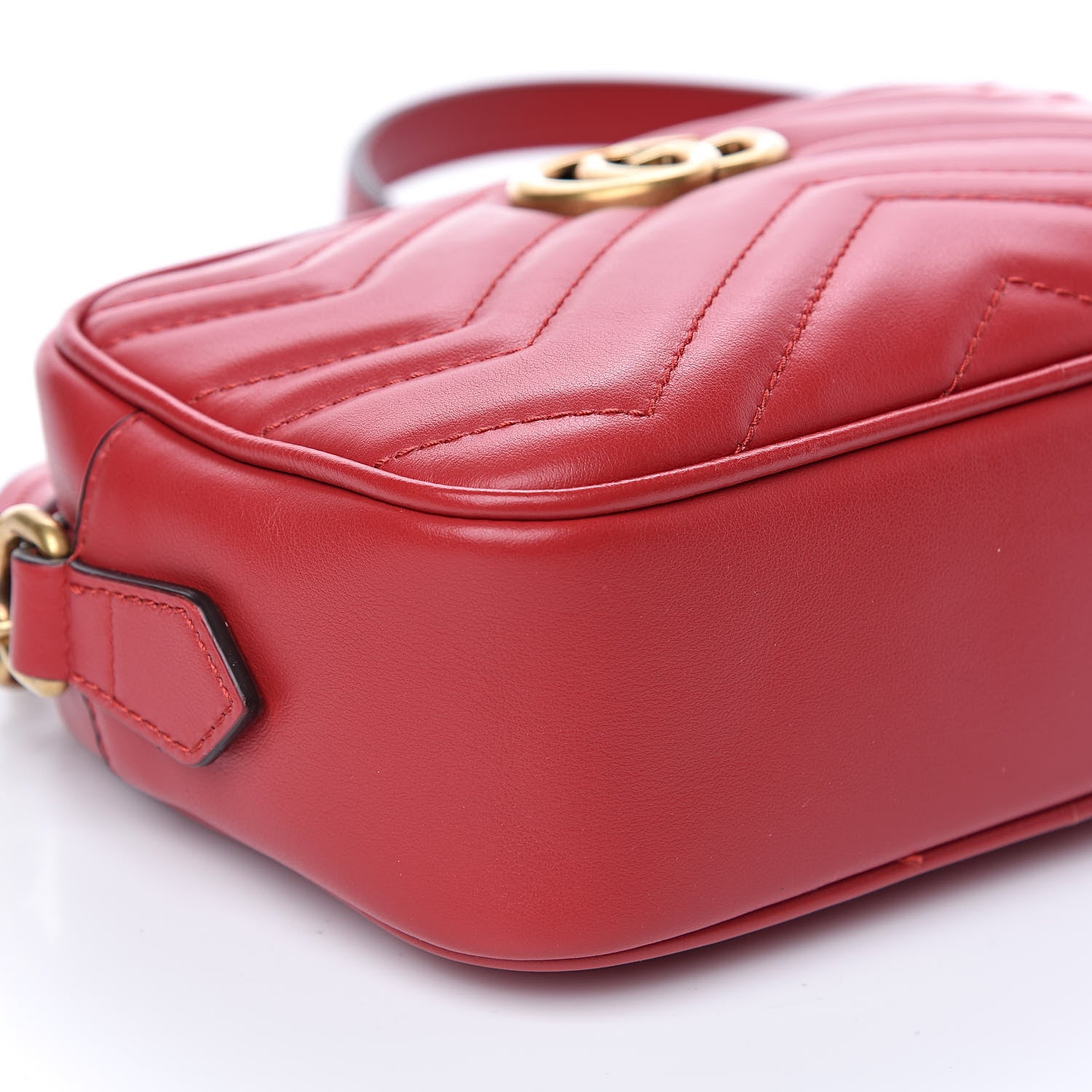 Gucci Calfskin Matelasse Mini GG Marmont Chain Shoulder Bag Hibiscus Red 9 of 11