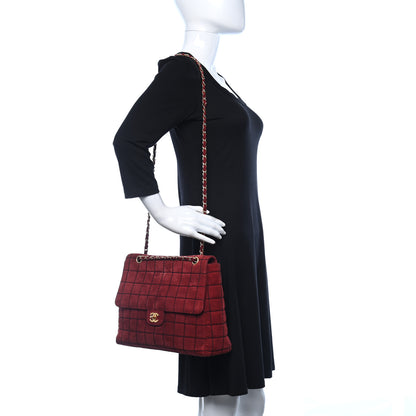 Chanel Suede Square Stitched Jumbo Single Flap Red 2 of 10
