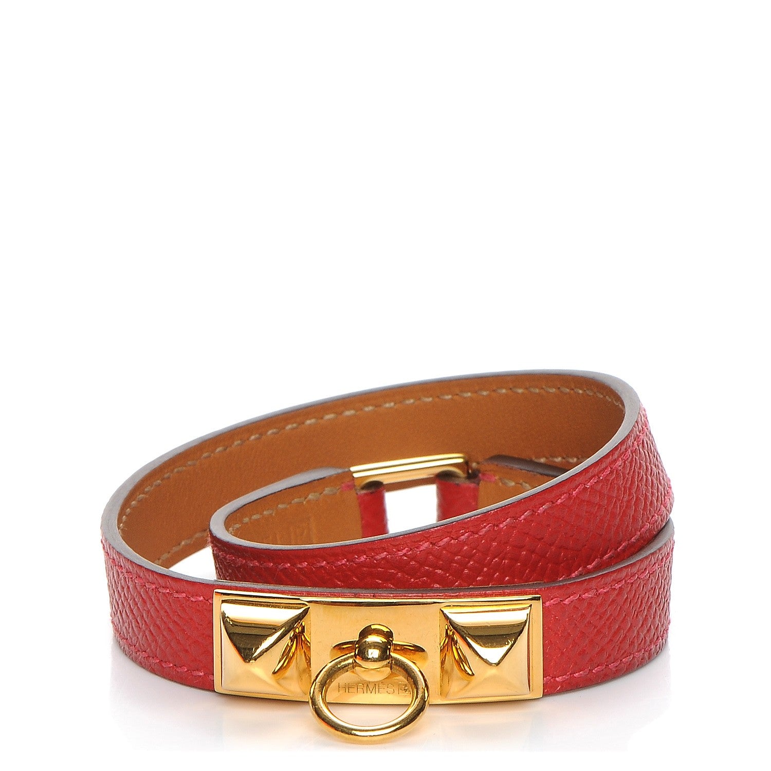 Hermes Epsom Rivale Double Tour Bracelet S Rouge Casaque 1 of 8