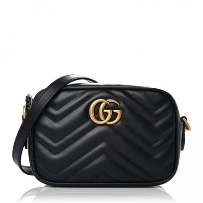 Gucci Calfskin Matelasse Mini GG Marmont Chain Shoulder Bag Black 1 of 10