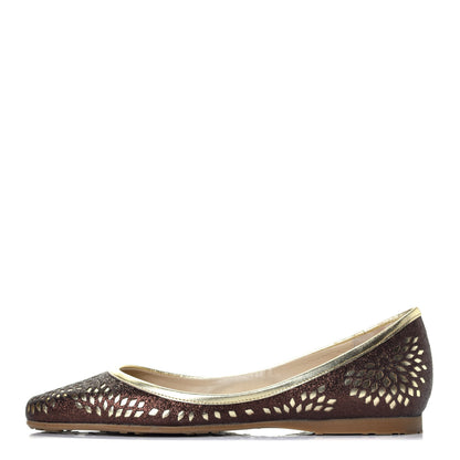 Jimmy Choo Metallic Calfskin Laser Cut Flats 38 Bronze Gold 1 of 7