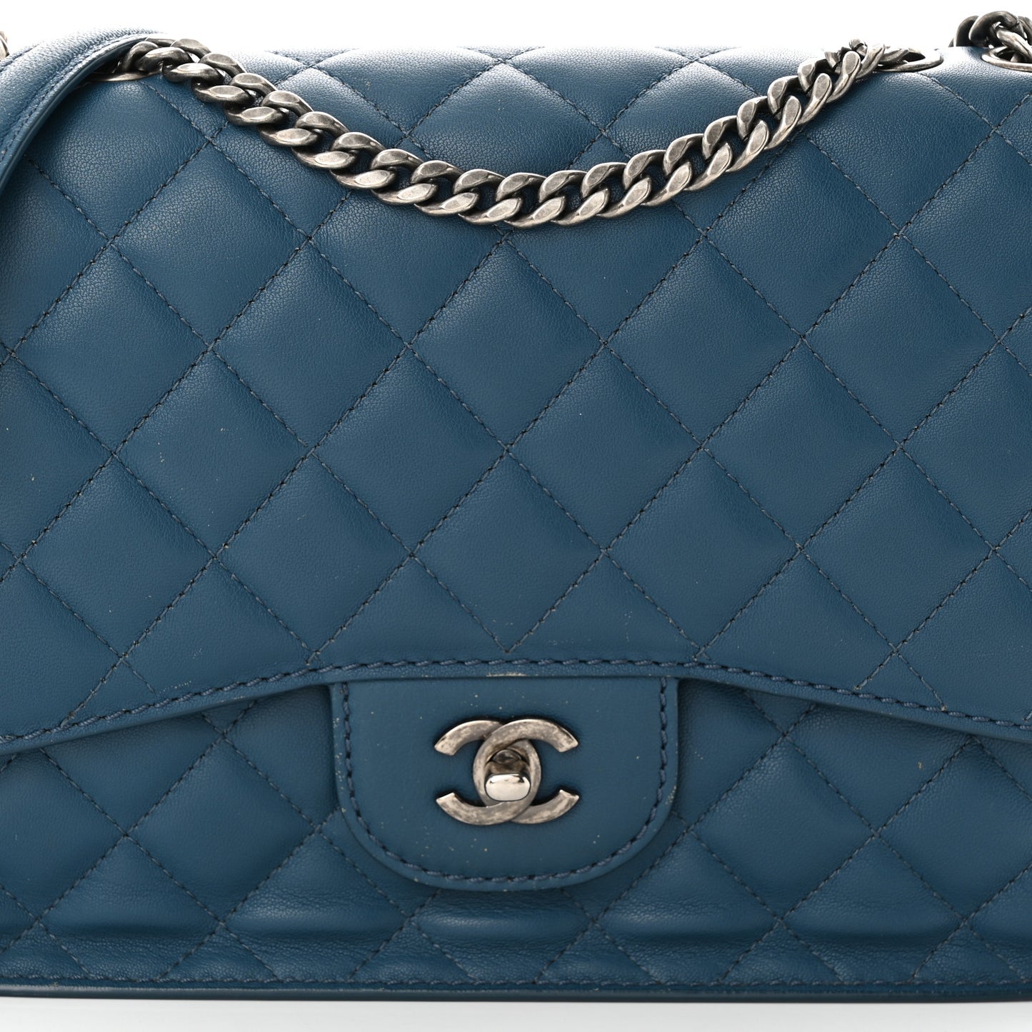 Lambskin Quilted Large Natural CC Flap Navy