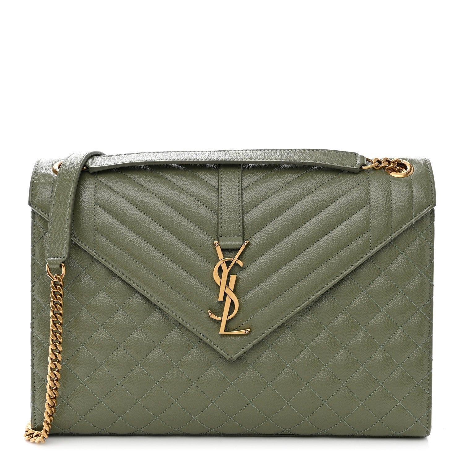 Saint Laurent Grain De Poudre Textured Mixed Matelasse Large Triquilt Monogram Satchel Light Sage 1 of 11