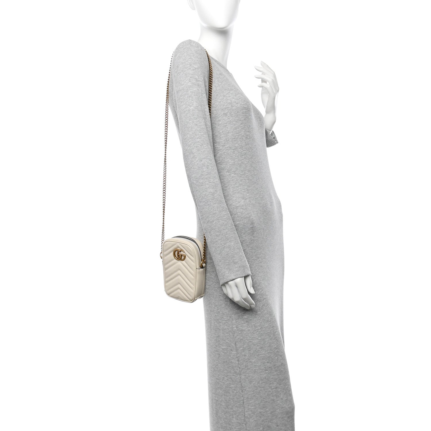 Gucci Calfskin Matelasse Mini GG Marmont Crossbody Bag White 2 of 10